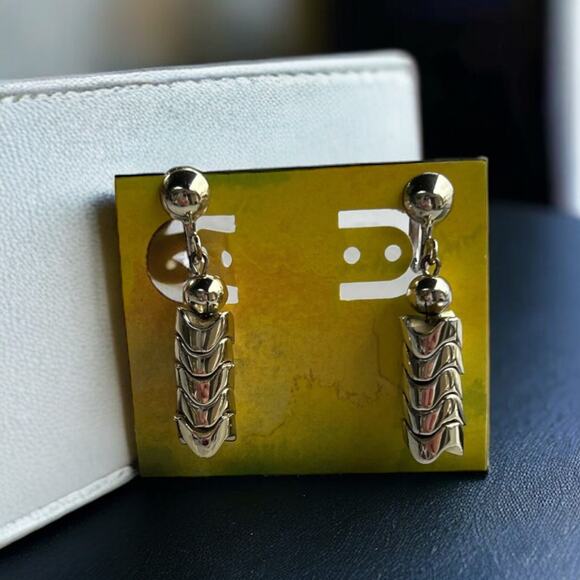 Vintage Silver Stacked Disc Clip-On Dangle Earrings - Picture 1 of 5